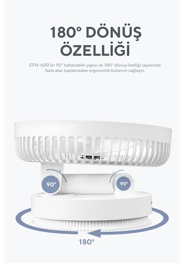 Everest Efn-600 Masaüstü Taşınabilir Şarjlı Beyaz 2000mah Usb Fan