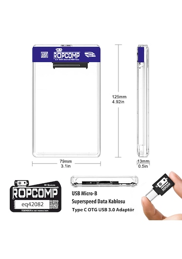 Ropcomp 2.5" Sata Hdd Kutusu Telefon Yedekleme Type C Otg Usb