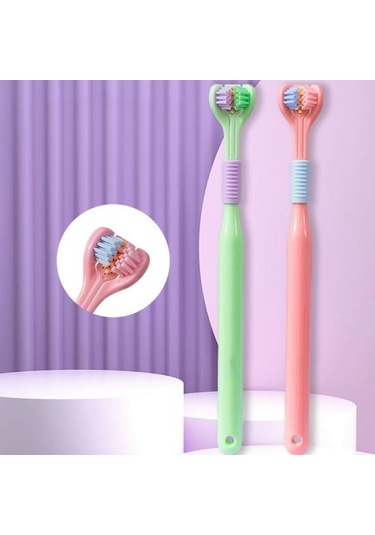Üç Taraflı Diş Fırçası Yumuşak Kıllar Nazik Temiz Değiştirilebilir Başlıklar Kaymaz Saplı 360 Derece Kapsama Diş Fırçaları
