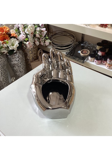 Dekoratif Biblo El Seramik Gümüş Renk