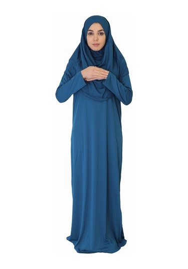 Koyu Petrol Mavisi Fermuarsız Namaz Elbisesi Koyu Petrol Mavi