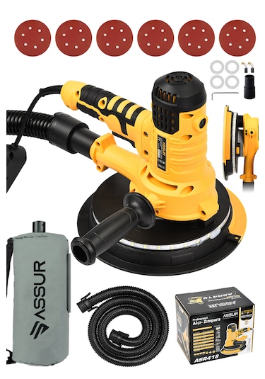 Assur ASR418 850 W Ledli Toz Emmeli Zımpara Makinesi Sarı