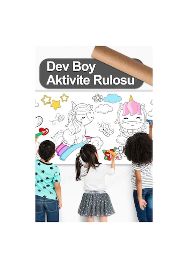 Melolisa Dev Boyama Unicorn Temalı Bebek, Kreş Ve Çocuk Aktivite Ve Boyama Rulosu - Kids Coloring Roll