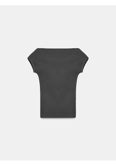 Dilvin 32839 Geniş Yaka Basic T-shirt-siyah