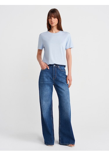 Dilvin 31791 Bisiklet Yaka Modal T-shirt-açık Mavi Açık Mavi