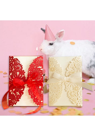 Shineyee 10 Adet Kırmızı Gergi Askılı Nikah Davetiyesi - Boş İç Kart, Zarf Ve Kutu İle Romantik Parti Daveti Kartları