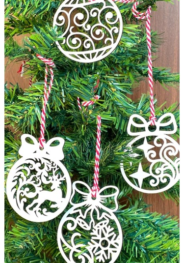 River World Yılbaşı Ağaç Süsü Kırmızı Beyaz İpli Fiyonk Model Ahşap 10 Parça