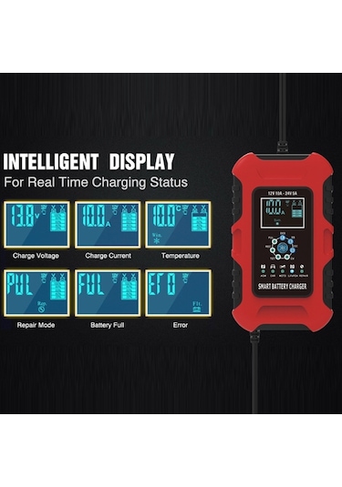 Foxsur 10a 12v 7-segment Motosiklet/araba Akıllı Akü Şarj Cihazı Kırmızı