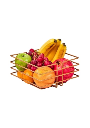 Rose Paslanmaz Sivri Köşeli Kare Meyve Sepeti - Çok Amaçlı Metal Rose