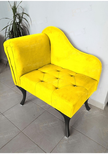 Yeni Model Tekli Köşe Koltuğu Josefin Bench Siyah Ayak Sarı