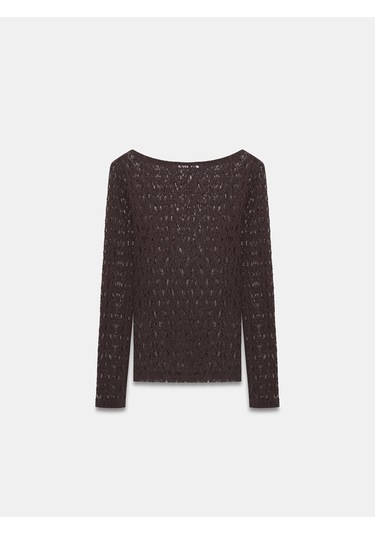Dilvin 32763 Kayık Yaka Dantel Top-koyu Kahve