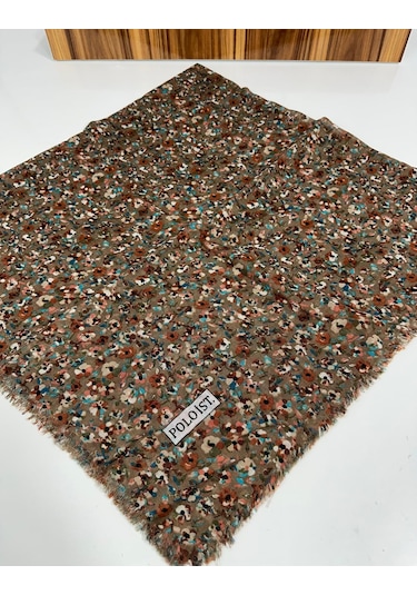 Poloist Desenli Flamalı Keten Eşarp- 05653 Kahverengi