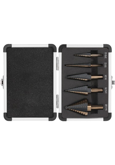 Suofeng 5 Parça Hss 4241 Merdiven Matkap Seti, Çelik Levha İçin Farklı Boyutlarda, Alüminyum Kutulu, Çok Amaçlı Delme