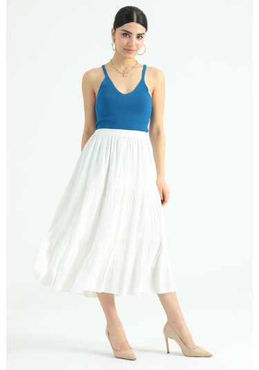 Modaplaza Kadın Fırfırlı Uzun Etek- Beyaz K20YGLSFIRETKBEYAZ Beyaz