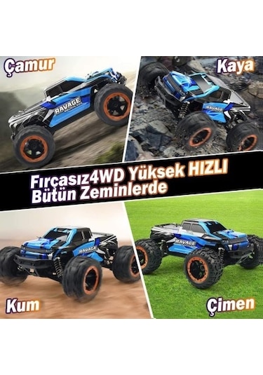 Haıboxıng RC 1/16 Ravage 45+ KM/H Sürat Uzaktan Kumandalı RC Model Araba RTR Elektrikli 4WD Brushless Fırçasız Offroad Truck Mavi