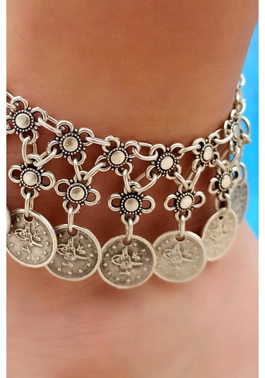 Antik Gümüş Kaplama Çift Sıra Boncuk & Tuğra Şekilli El Yapımı Ka