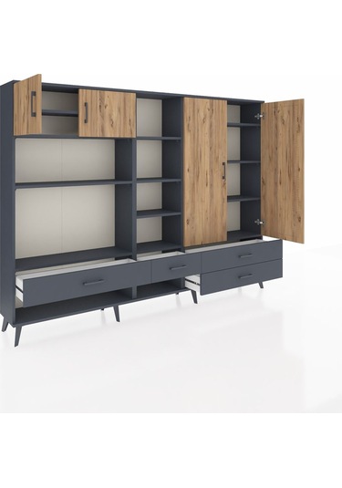 Arges Dolap 12 Raflı 4 Çekmeceli 4 Kapaklı 220x30x163 Antrasit-ça Antrasit-çam/antrasit