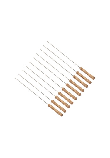 Hangfox 10 Adet 304 Paslanmaz Çelik Barbekü Şişesi - Ahşap Kolu, Kaymazsız, Isıya Dayanıklı, Outdoor Manzaralar İçin 30cm Çok Renkli