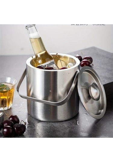Fastbuy Challenger Kapaklı Paslanmaz Çelik Buz Kasesi 3l Gümüş Bar Şampanya Şarap Bira Soğutucu Gümüş