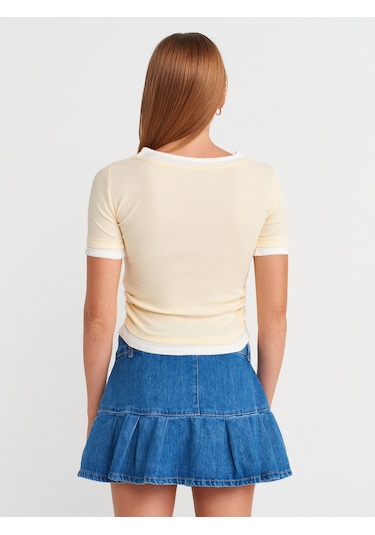 Dilvin 31942 Çift Katlı Büzgülü T-shirt-açık Sarı Açık Sarı