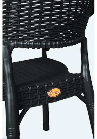 Bambu Siyah 90x150 Cm Camlı Rattan Bahçe Balkon Masa Takımı Siyah