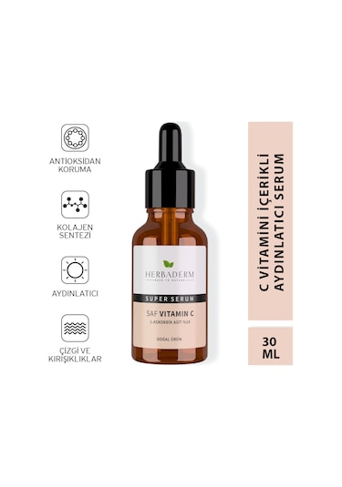 Herbaderm Superserum Saf Vitamin C Antioksidant Aydınlatıcı Kırışıklık Karşıtı Doğal Serum 30 ML