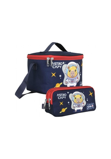 Capybara Erkek Isı Yalıtımlı Beslenme Çantası Ve Kalem Çantası Seti - Lacivert/kırmızı - Setcpb5228 Çok Renkli