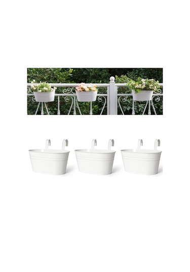 Asılı Çiçek Saksıları, Korkuluk Balkon Bahçe Ev Dekorasyonu İçin Metal Demir Duvar Çiçek Saksıları Beyaz 3 Adet