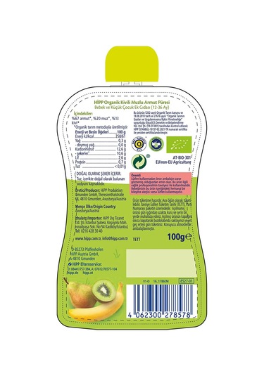 Hipp Organik Kivili Muzlu Armut Püresi 100gr