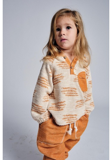 Etnik Desen Kapşonlu 2 Li Takım Oranj