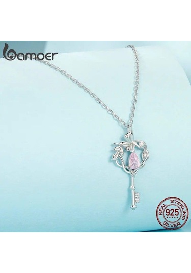 Bamoer Anahtar Kolye 925 Ayar Gümüş Retro Vintage Kelebek Asma Kalp Takı Hediyeler Kadın Kızlar İçin