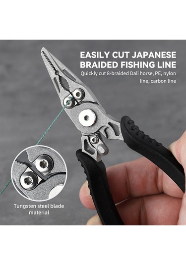 Jeemson Siyah Mini Balıkçı Pense, Tungsten Çelik, Pas Koruyucu, Güvenli Kilit, Anti-kayma Tpr Kolu, 13cm