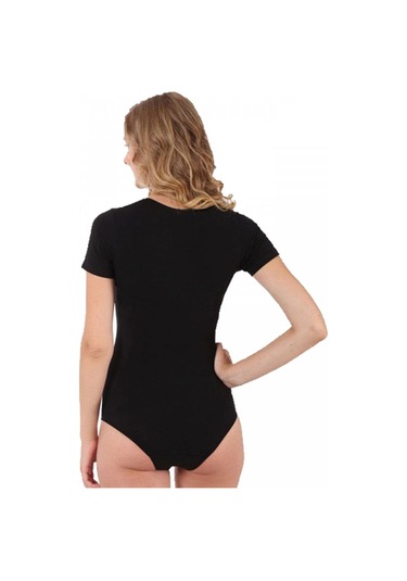 Giyim Bayan Kısa Kol Çıtçıtlı Body Siyah Siyah
