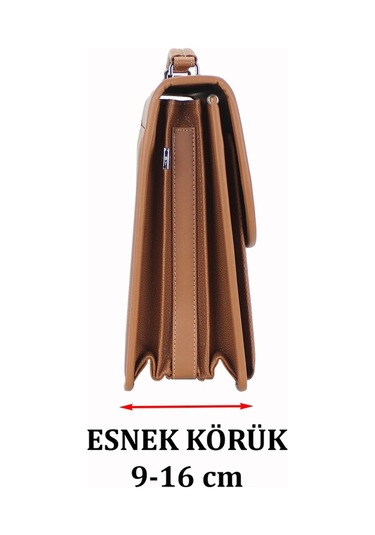 Case Club Evrak Çantası Anahtarlı Kilit Mekanizmalı Omuz Askılı Taba
