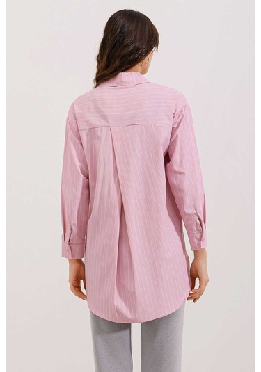Gabria Tek Cep Arkası Uzun Gömlek Pembe