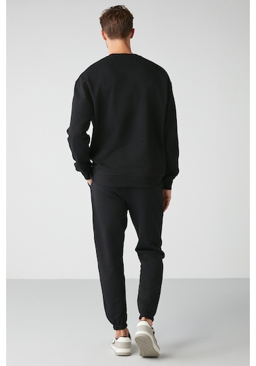 Marshall  Erkek Pamuklu Içi Polarlı Nakışlı Relaxed Siyah Eşofman Takımı