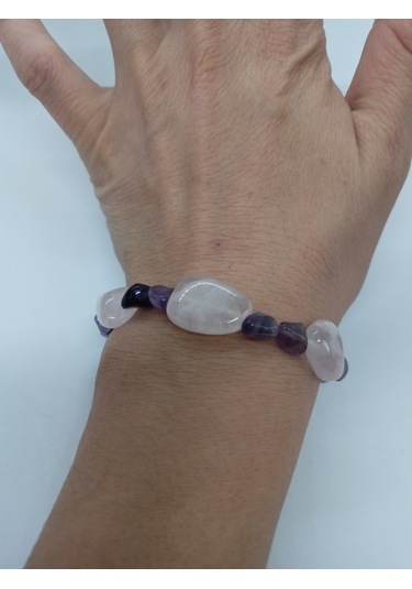 Doğaltaşkolye/bileklik Takım - Pembe Kuvars Ve Ametist Taşı Takım Mdl-1005/balık Hediyelik Mor - Pembe