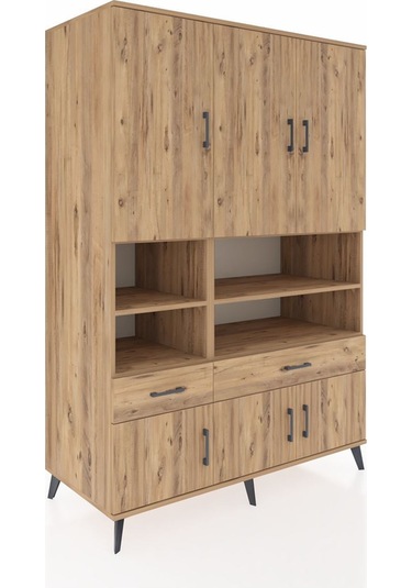 Kronos Dolap 8 Raflı 2 Çekmeceli 6 Kapaklı 132x59x195 Çam-çam/çam Atlas Çam/atlas Çam