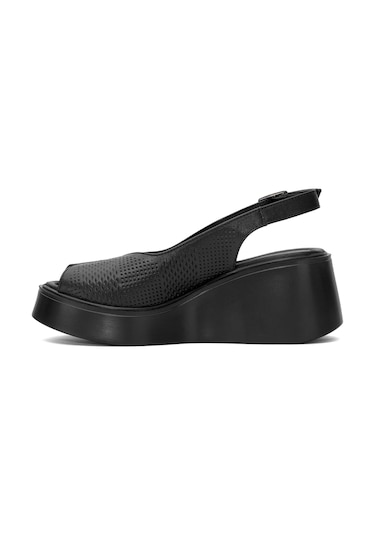 Pierre Cardin Pc-54587 Kadın Hakiki Deri Dolgu Topuk Sandalet Siyah Siyah
