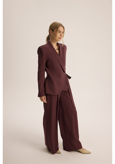 Mai Studios Co. Mirelka Bağlamalı Bordo Blazer Pantolon Takım Bordo