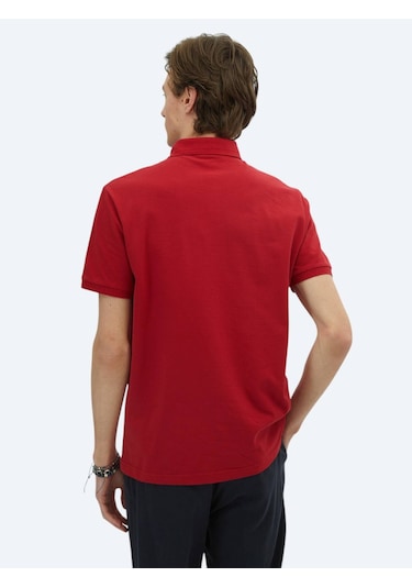 Kırmızı Düz Polo Yaka %100 Pamuk T-shirt Kırmızı