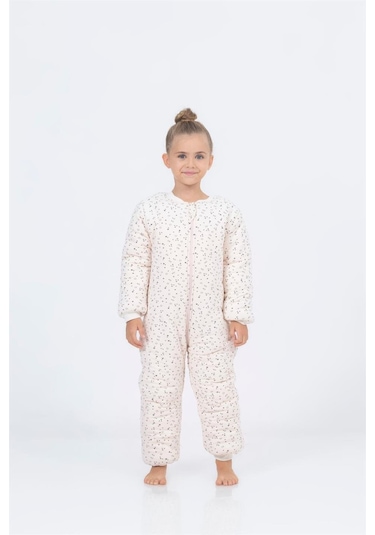 Kız Erkek Çocuk Kalın Elyaf Dolgulu Premium Kalite 2.5 Tog Desenli Uyku Tulumu Açık Pudra