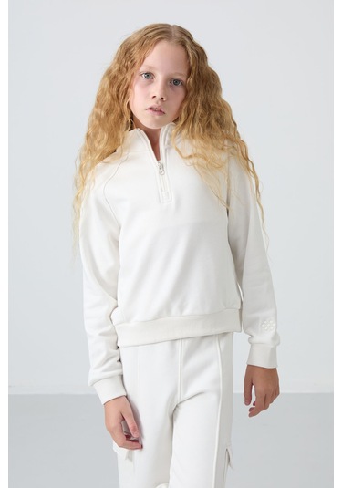 Tommy Life Ekru Pamuklu İçi Tüylü Yumuşak Dokulu Standart Fit Nakışlı Kız Çocuk Eşofman Takım - 75159 Ekru