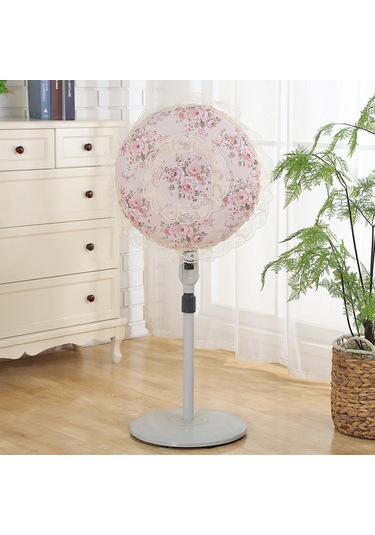 Youmex Stilful Zeytin Dalı Pudra Renkli Dikişli Fan Koruması - Masaüstü Fanlar İçin Toz Engeli, 48x48 Cm Standart Boyut Pembe