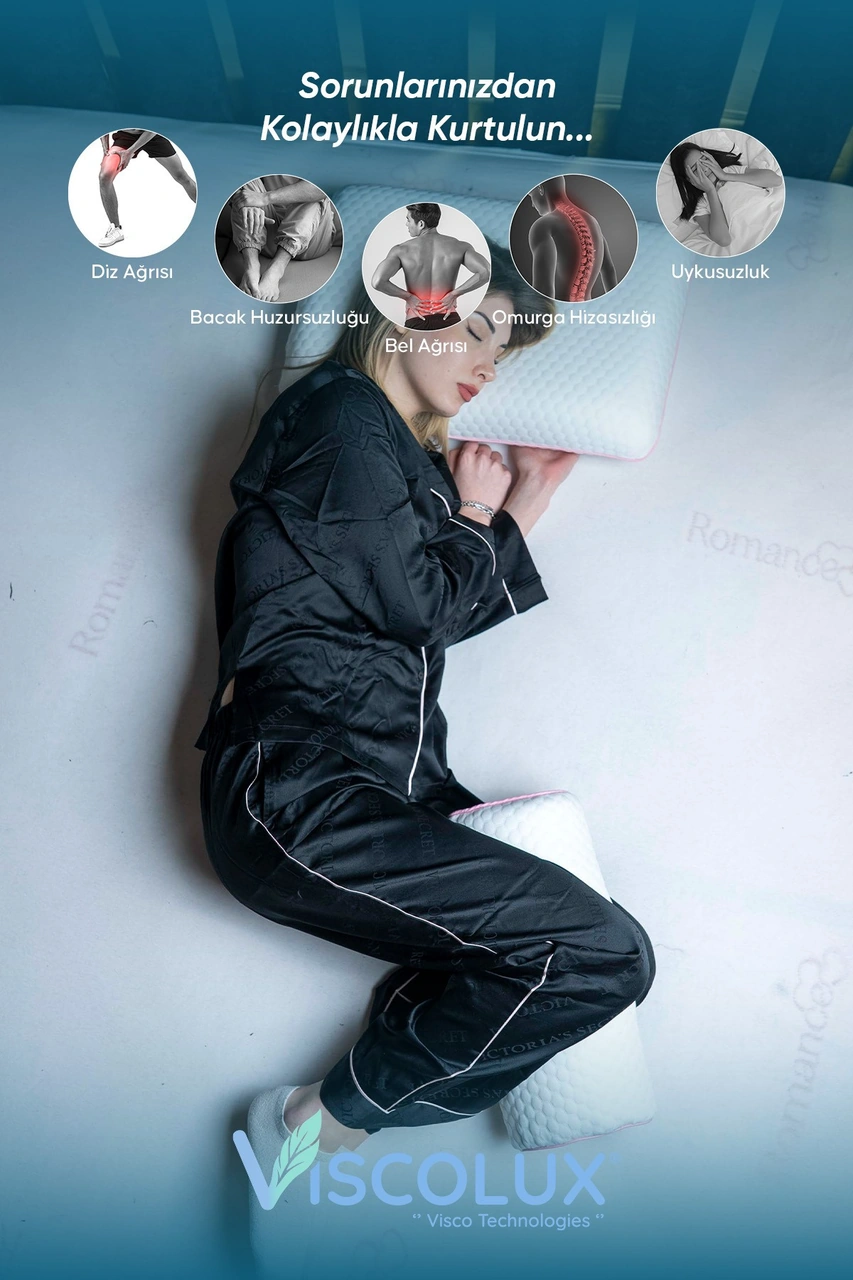 Çok Amaçlı Ortopedik Visco Yastık - Horlama Yastığı Hamile Yastığı 42x18x9 Pembe