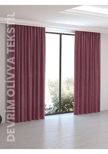 Devrim Olivya Tekstil Lüks 1. Sınıf Düz Dikim Gül Kurusu Ada Fon Perde Gülkurusu