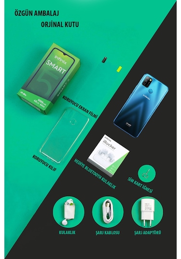 Infinix Smart 5 64 GB + Infinix Irocker Bluetooth Kulaklık (Infinix Türkiye Garantili)