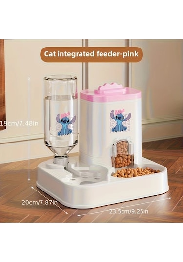 Honeybeeshop Pembe Stitch Otomatik Kedi Mama Ve Su Kabı 2si 1 Arada Programlanabilir Büyük Kapasiteli Kolay Temizlenir