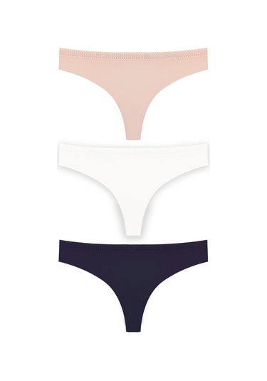 Basic File Lastlikli Lazer Kesim Brezilya Külot 3'lü Paket - 2 Renkli Çok Renkli