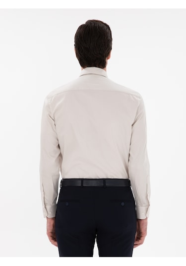 Cacharel Bej Slim Fit Pamuklu Klasik Gömlek